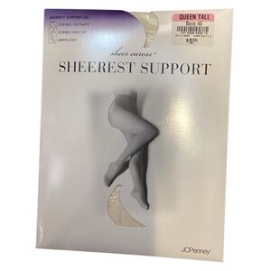 jSheer Caress Bone White Sheerest Support Pantyhose Queen Tall Silky